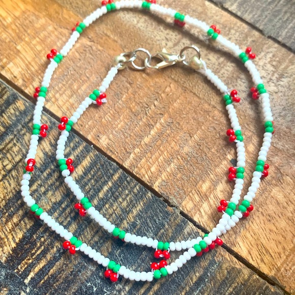Beaded Cherry Necklace (Choker style) - Picture 1 of 3